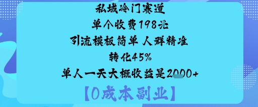 私域冷门赛道:单个收费198米引流模板简单人群精准转化45%单人一天大概收益是1k+-离锋创库