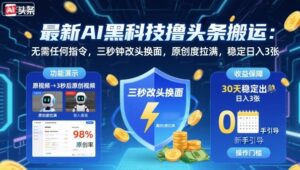 最新AI黑科技撸头条搬运，无需任何指令，三秒钟给你改头换面，原创度直接拉满，稳定日入3张【揭秘】-离锋创库