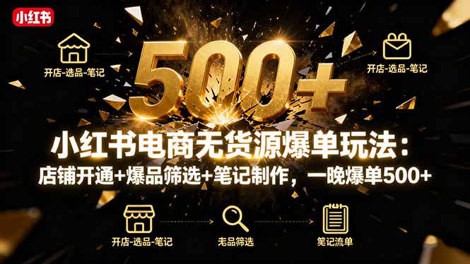 小红书电商无货源爆单玩法：店铺开通+爆品筛选+笔记制作，一晚爆单500+-离锋创库