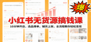 小红书无货源爆单课：10分钟开店，选品爆单，铺货上架，全流程教你轻松变现-离锋创库