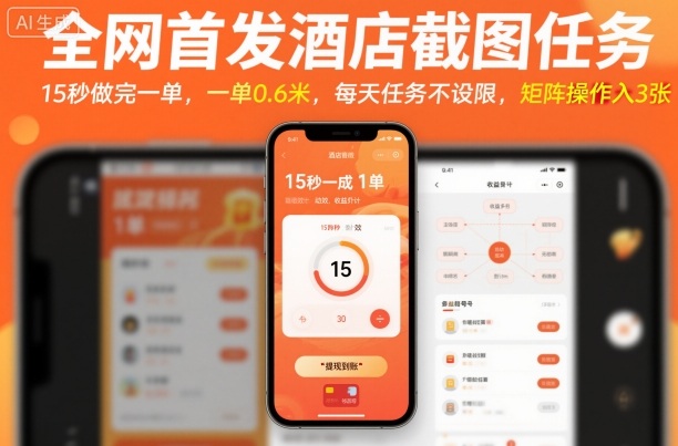 全网首发酒店截图任务，15秒做完一单，一单0.6米，每天任务不设限，矩阵操作日入3张【揭秘】-离锋创库