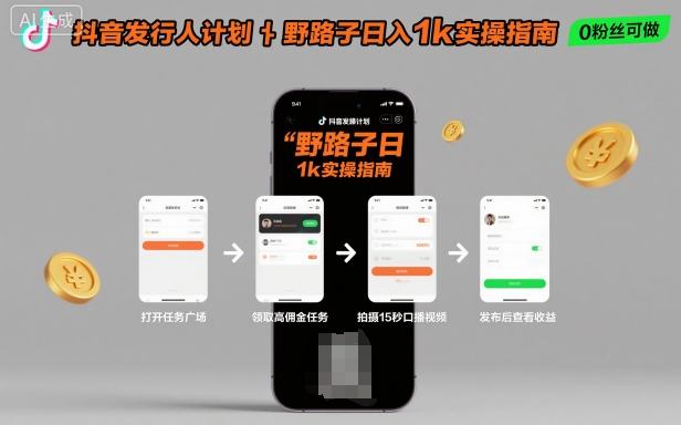 抖音发行人计划全新野路子玩法，随时随地，只要有手机，就能操作，日入1k+【揭秘】-离锋创库
