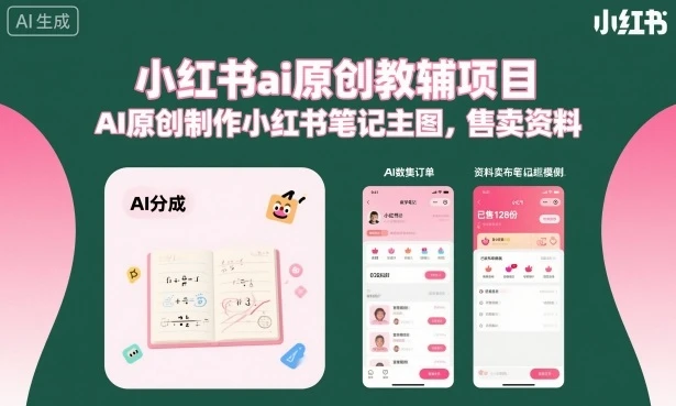 【精】小红书ai原创教辅项目，AI原创制作小红书笔记主图，售卖资料-离锋创库