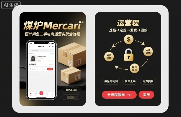 【精】煤炉Mercari国外闲鱼二手电商运营实战全流程，仿品高利润，简单上手，闷声搞钱-离锋创库