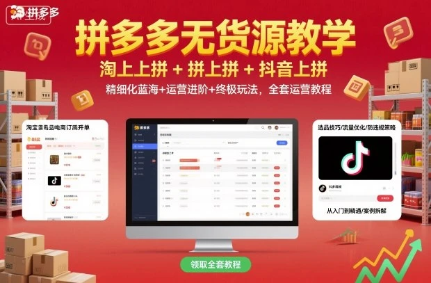 【精】拼多多无货源教学，淘上拼+拼上拼+抖上拼，精细化蓝海+运营进阶+终极玩法，全套运营教程-离锋创库