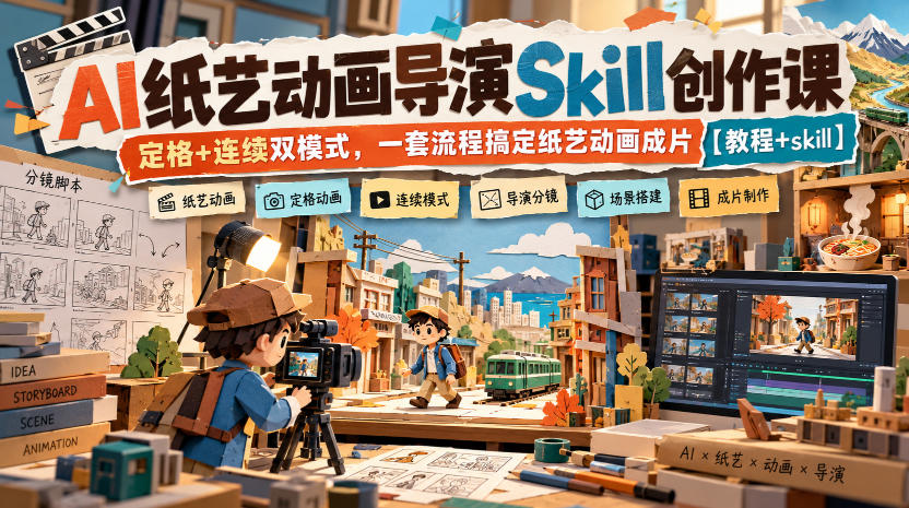 AI纸艺动画导演Skill创作课｜定格+连续双模式，一套流程搞定纸艺动画成片【教程+skill】-离锋创库