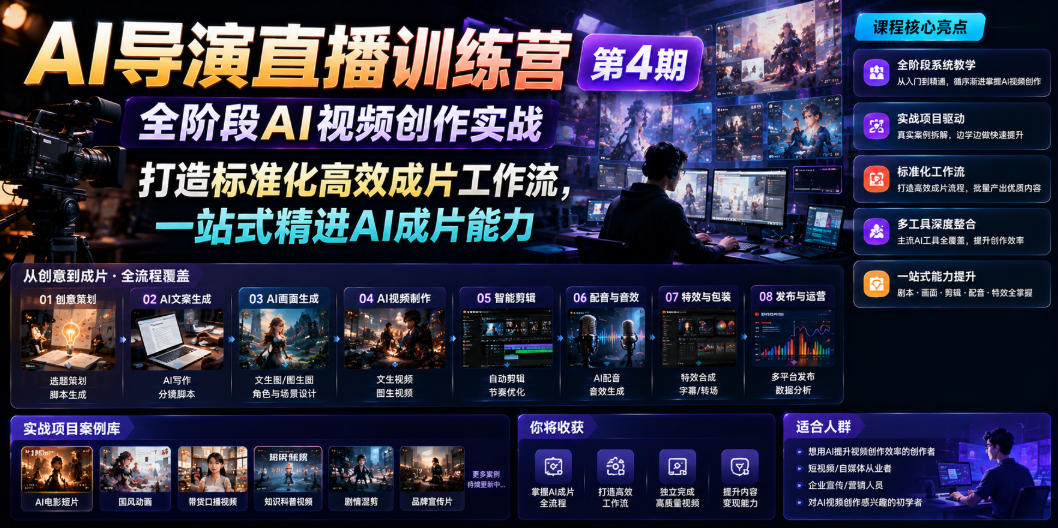 AI导演直播训练营第4期｜全阶段AI视频创作实战，打造标准化高效成片工作流，一站式精进AI成片能力-离锋创库