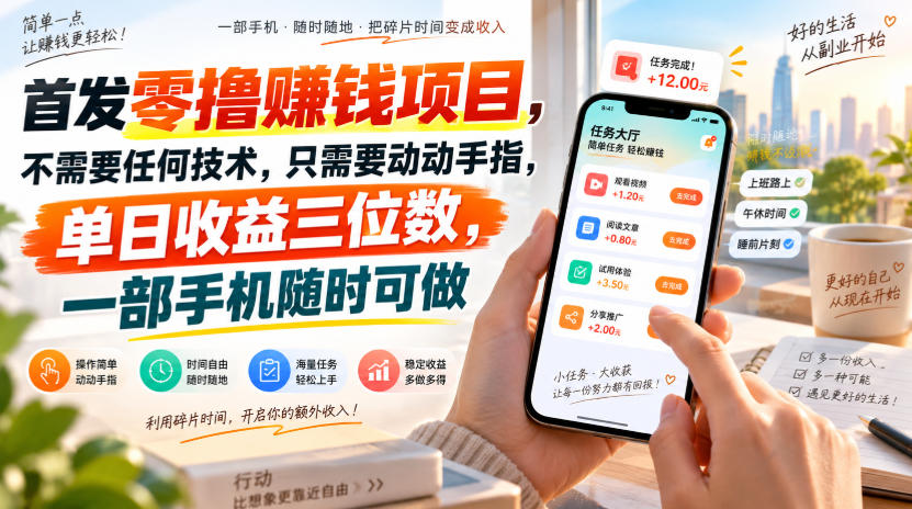 首发零撸賺钱项目,不需要任何技术,只需要动动手指,单日收益三位数,一部手机随时可做【揭秘】 首发零撸賺钱项目,不需要任何技术,只需要动动手指,单日收益三位数,一部手机随时可做【揭秘】
