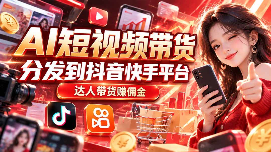 (20754期)【AI短视频带货】分发到抖音快手平台,达人带货赚佣金-离锋创库