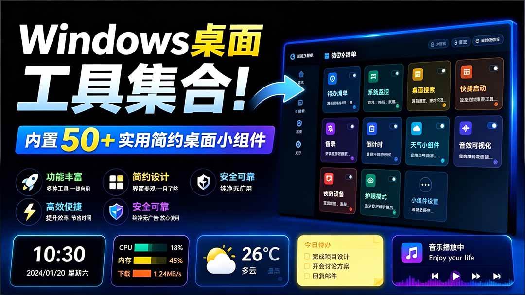 （19585期）Windows桌面工具集合！内置50+实用简约桌面小组件，含截图、录屏、翻译、天气等，多秘工具箱-离锋创库