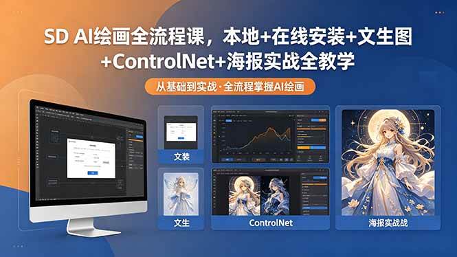 （18453期）SD AI绘画全流程课，本地+在线安装+文生图+ControlNet+海报实战全教学-离锋创库