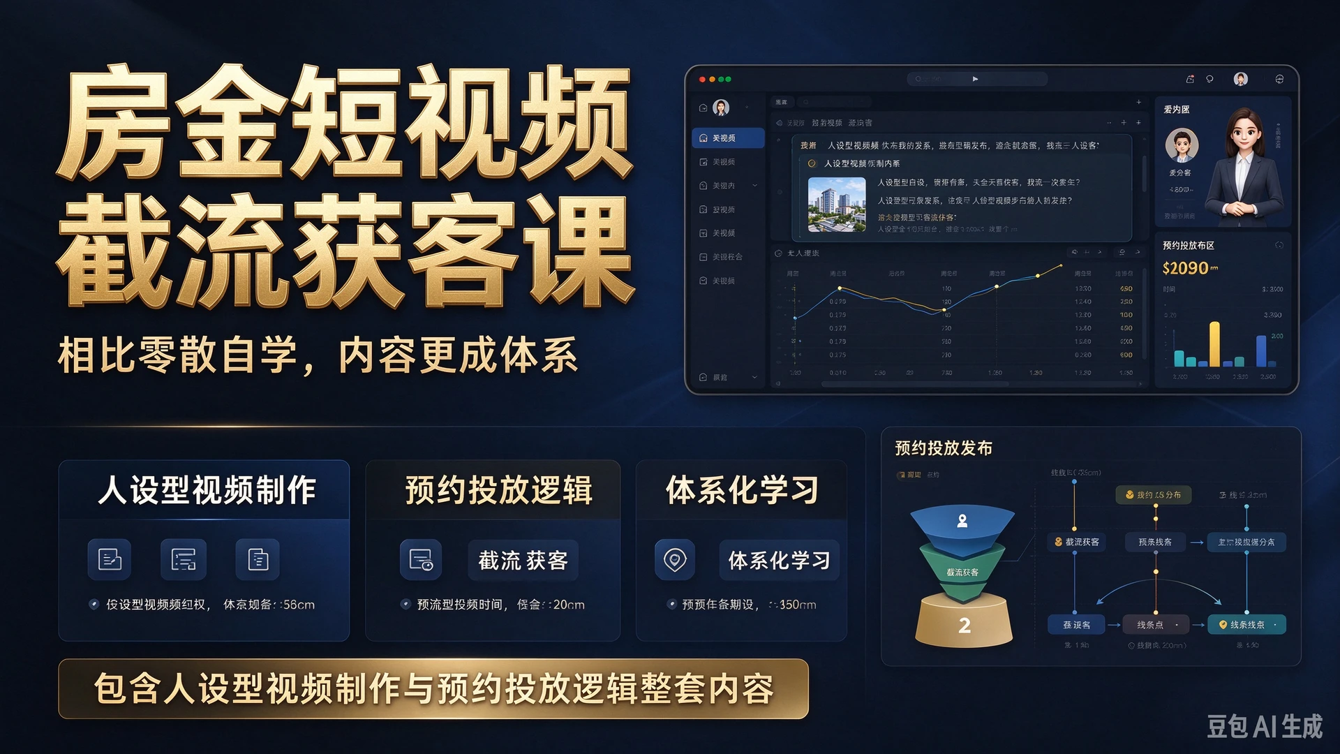 【精】房金短视频截流获客相比零散自学内容更成体系，包含人设型视频制作与预约投放逻辑整套内容-离锋创库