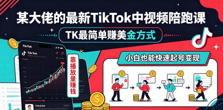 某大佬的最新TikTok中视频陪跑课,TK最简单賺美金方式,靠播放量賺钱,小白也能快速起号变现-离锋创库