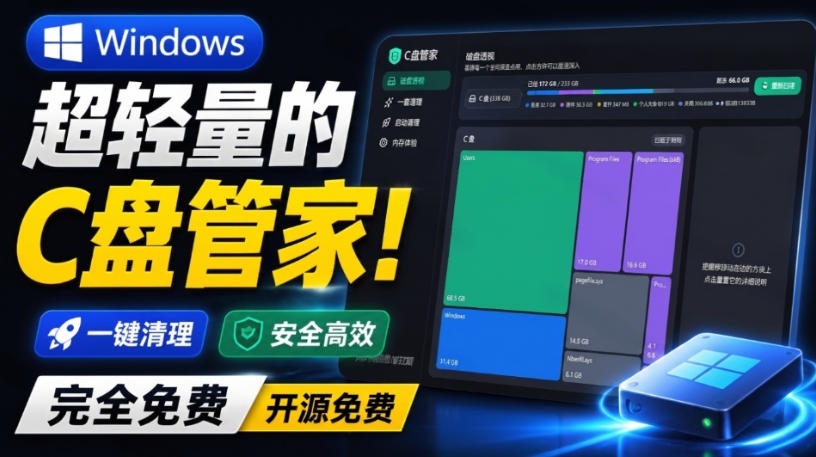 Windows超轻量的C盘管家！超级有特点，支持磁盘分析及清理提醒，2M大小体积，完全免费C盘管家-离锋创库
