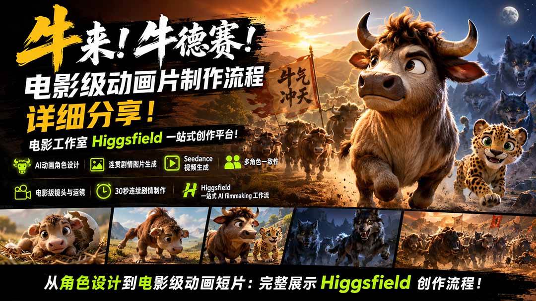 （19987期）牛来！牛德赛！电影级动画片制作流程详细分享！电影工作室Higgsfield一站式创作平台！-离锋创库