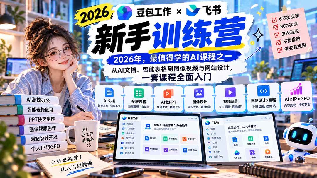 （20645期）2026豆包工作+飞书新手训练营-9月新课：从AI文档、智能表格到图像视频与网站设计，一套课程全面入门-离锋创库