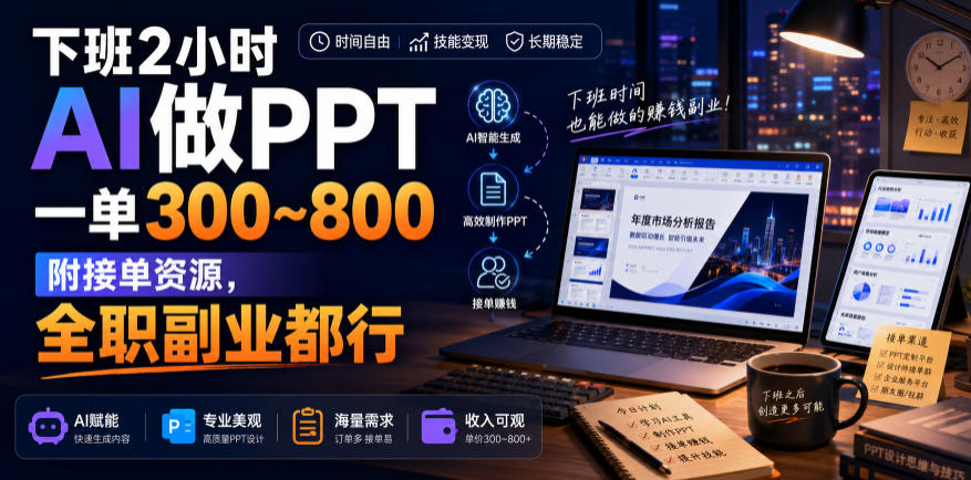 下班2小时AI做PPT，一单300~800，附接单资源，全职副业都行【揭秘】-离锋创库