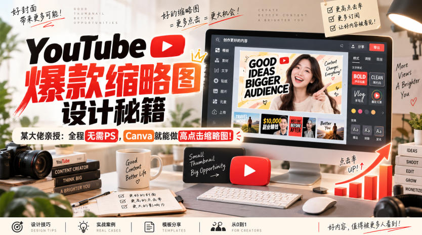 YouTube爆款缩略图设计秘籍，某油管大佬（610万订阅者）亲授，全程无需PS，Canva就能做高点击缩略图！【原创双语字幕】-离锋创库