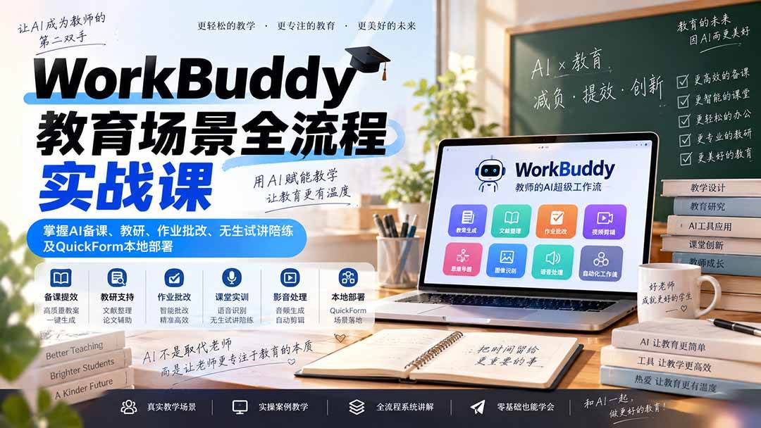 （20518期）WorkBuddy教育场景全流程实战课：掌握AI备课、教研、作业批改、无生试讲陪练及QuickForm本地部署-离锋创库