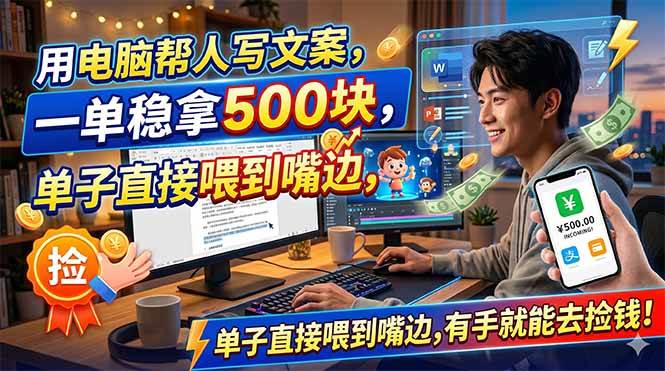 (18634期)用电脑帮人写文案,一单稳拿500块,单子直接喂到嘴边,有手就能去捡钱!-离锋创库