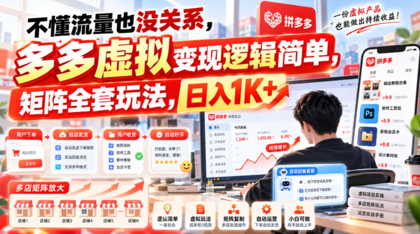 不懂流量也没关系,多多虚拟变现逻辑简单,矩阵全套玩法,日入1K+【揭秘】-离锋创库