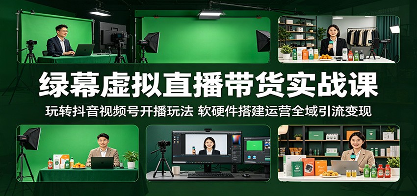 绿幕虚拟直播带货实战课：玩转抖音视频号开播玩法，软硬件搭建运营全域引流变现-离锋创库