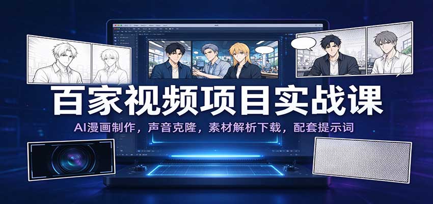 百家视频项目实战课:AI漫画制作,声音克隆,素材解析下载,配套提示词-离锋创库