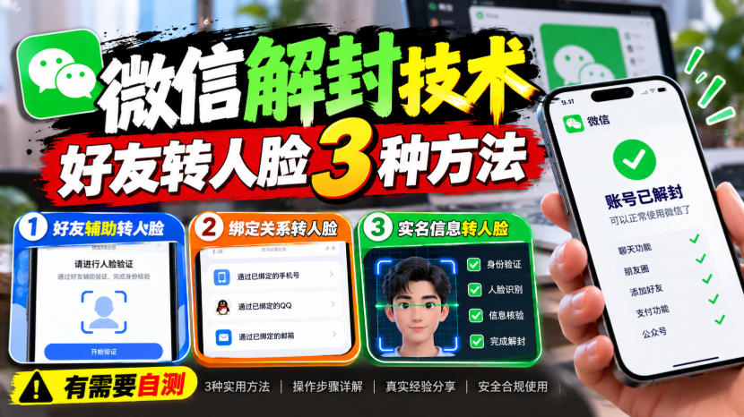 微信解封技术，好友转人脸3种方法，外来技术，有需要自测-离锋创库