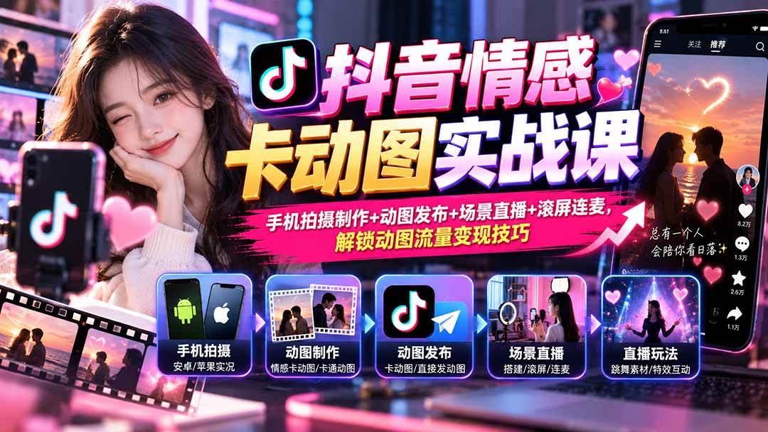 （20815期）抖音情感卡动图实战课：手机拍摄制作+动图发布+场景直播+滚屏连麦，解锁动图流量变现技巧-离锋创库