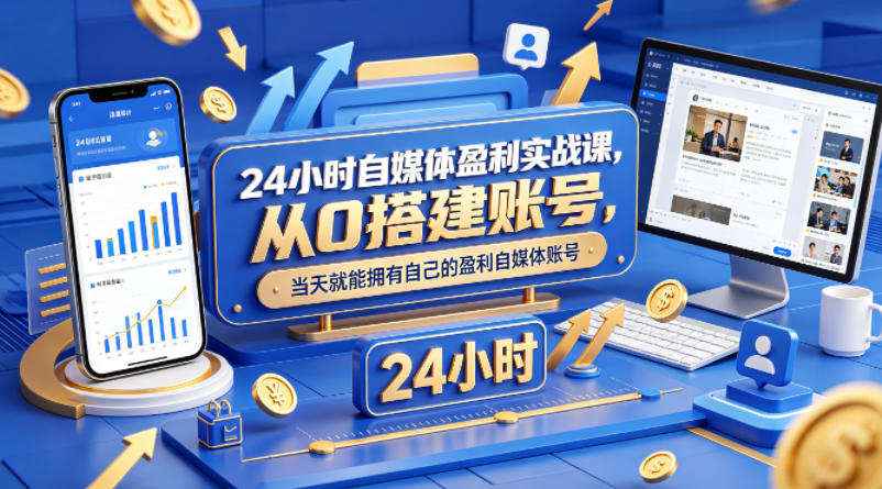 24小时自媒体盈利实战课，从0搭建账号，当天就能拥有自己的盈利自媒体账号-离锋创库