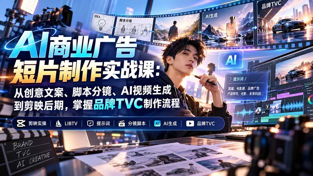 (20863期)AI商业广告短片制作实战课:从创意文案、脚本分镜、AI视频生成到剪映后期,掌握品牌TVC制作流程-离锋创库