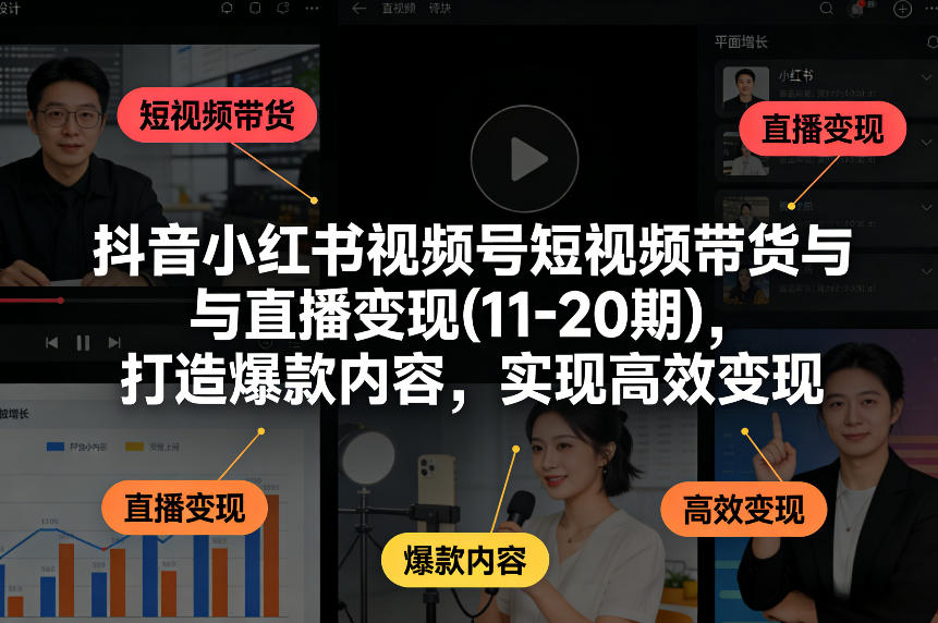 抖音小红书视频号短视频带货与直播变现(10-20期),打造爆款内容,实现高效变现(更新) 抖音小红书视频号短视频带货与直播变现(10-20期),打造爆款内容,实现高效变现(更新)