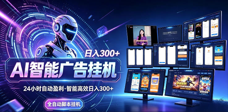 AI智能广告挂G项目，无需人工，单机稳定日入200+，可矩阵放大，24小时不间断刷广告賺收益【揭秘】-离锋创库