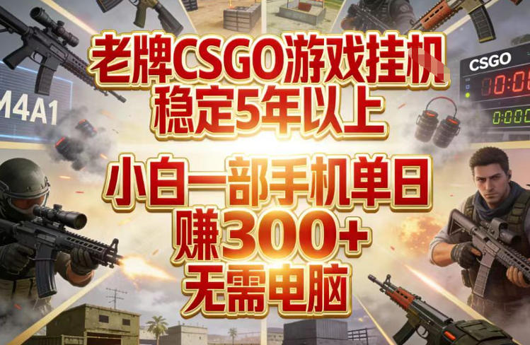 老牌CSGO游戏挂G，稳定5年以上，小白一部手机单日賺3张+，无需电脑【揭秘】-离锋创库