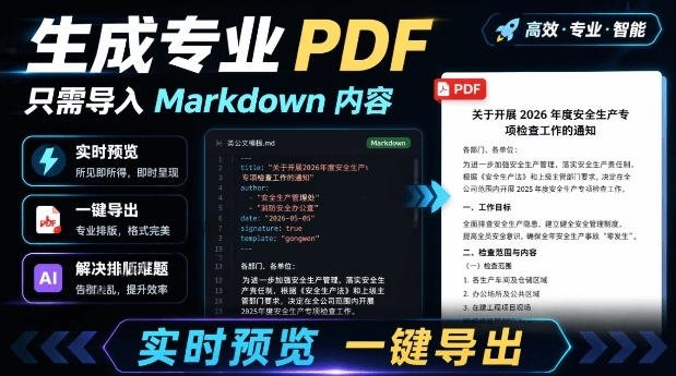 只需导入Markdown内容,实时预览一键导出专业PDF!轻松解决AI生成内容排版问题Presto-离锋创库