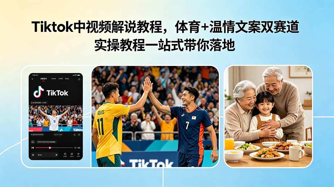 （18910期）Tiktok中视频解说教程，体育+温情文案双赛道实操教程一站式带你落地-离锋创库