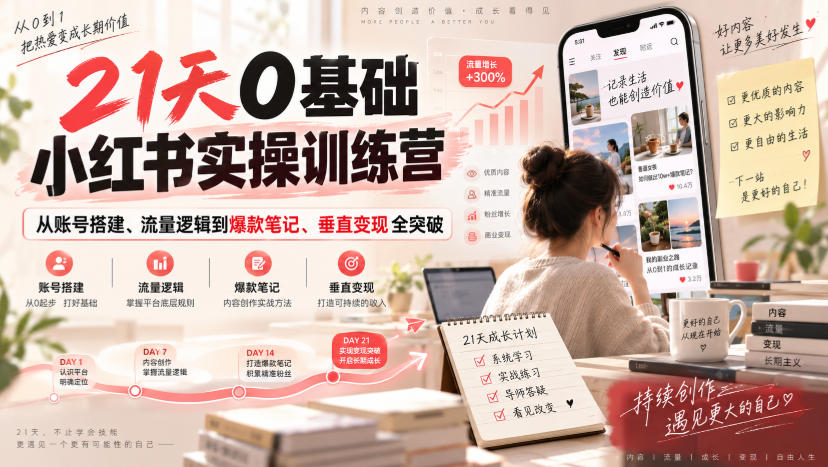21天0基础小红书实操训练营｜从账号搭建、流量逻辑到爆款笔记、垂直变现全突破-离锋创库
