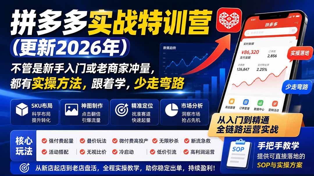 （19842期）拼多多实战特训营(更新2026年)：不管是新手入门或老商家冲量，都有实操方法，跟着学，少走弯路-离锋创库