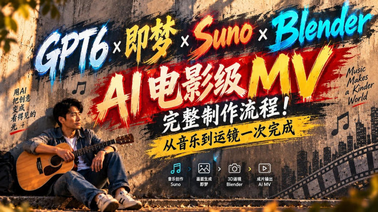GPT6×即梦×Suno×Blender｜AI电影级MV完整制作流程！从音乐到运镜一次完成！-离锋创库