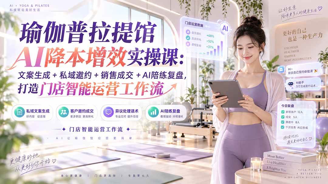 (20340期)瑜伽普拉提馆AI降本增效实操课:文案生成+私域邀约+销售成交+AI陪练复盘,打造门店智能运营工作流 (20340期)瑜伽普拉提馆AI降本增效实操课:文案生成+私域邀约+销售成交+AI陪练复盘,打造门店智能运营工作流