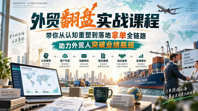 外贸翻盘实战课程,带你从认知重塑到落地拿单全链路,助力外贸人突破业绩瓶颈 外贸翻盘实战课程,带你从认知重塑到落地拿单全链路,助力外贸人突破业绩瓶颈