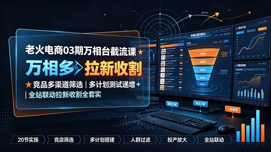 (19431期)老火电商03期万相台截流课:竞品多渠道筛选|多计划测试递增|全站联动拉新收割全套实操教学-离锋创库