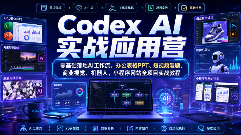 Codex AI实战应用营｜零基础落地AI工作流，办公表格PPT、短视频漫剧、商业视觉、机器人、小程序网站全项目实战教程-离锋创库