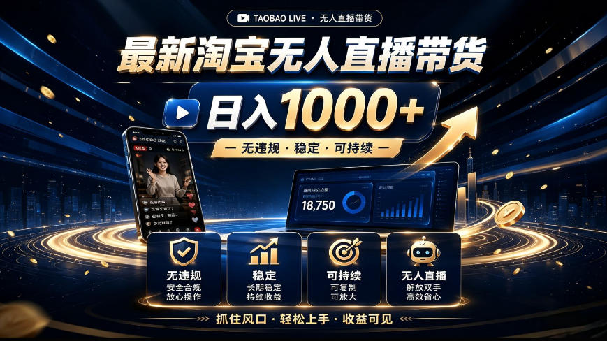 2026最新淘宝无人直播带货，日入1k+，无违规·稳定·可持续，抓住风口，轻松上手，收益可见【揭秘】-离锋创库
