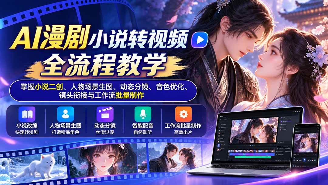 (20880期)AI漫剧小说转视频全流程教学:掌握小说二创、人物场景生图、动态分镜、音色优化、镜头衔接与工作流批量制作-离锋创库