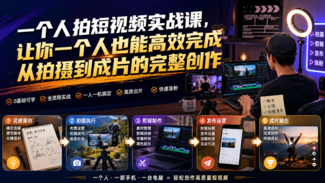 一个人拍短视频实战课,让你一个人也能高效完成从拍摄到成片的完整创作-离锋创库