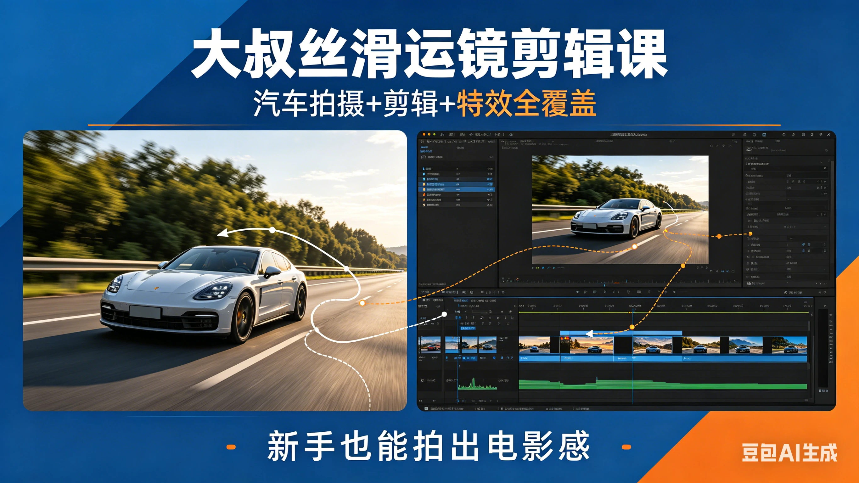 【精】大叔丝滑运镜剪辑课，汽车拍摄+剪辑+特效全覆盖，新手也能拍出电影感-离锋创库
