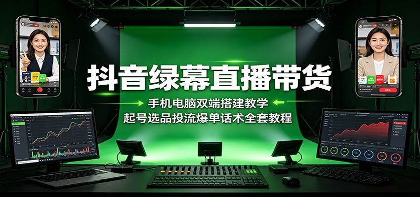 抖音绿幕直播带货：手机电脑双端搭建教学，起号选品投流爆单话术全套教程-离锋创库