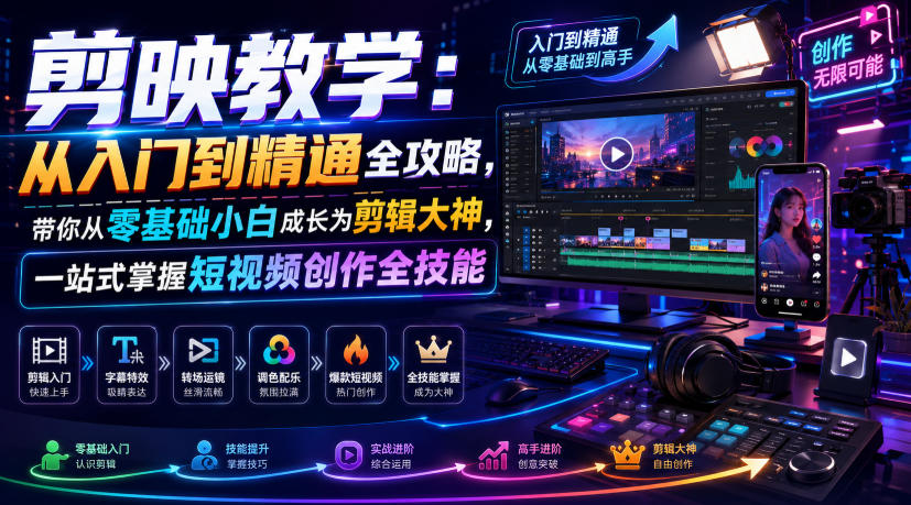 剪映教学:从入门到精通全攻略,带你从零基础小白成长为剪辑大神,一站式掌握短视频创作全技能-离锋创库