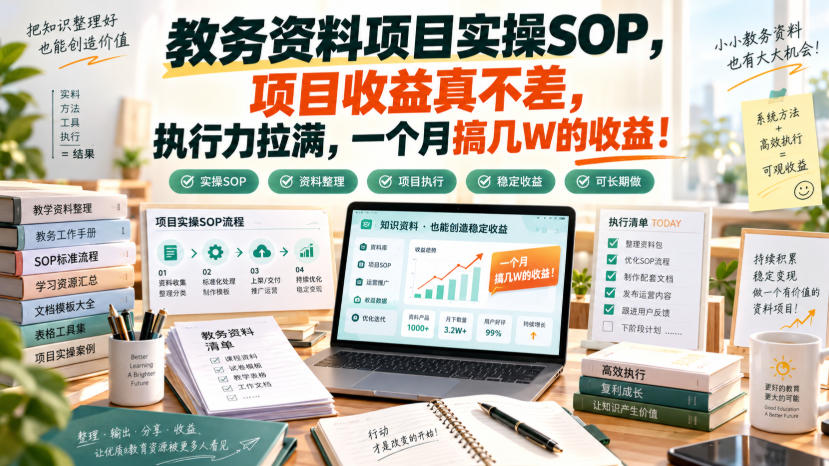教务资料项目实操SOP，项目收益真不差，执行力拉满，一个月搞几W的收益-离锋创库